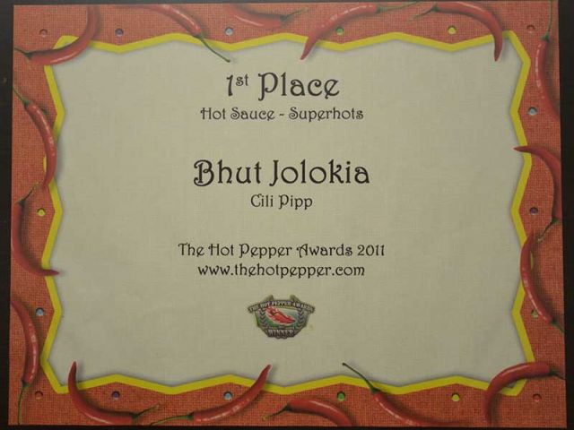 Pekoča omaka Bhut Jolokia - nagrada za 1. mesto