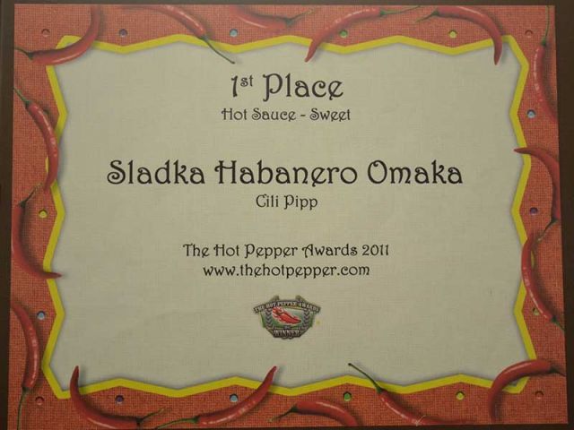Pekoča omaka Sladka habanero - nagrada za 1. mesto